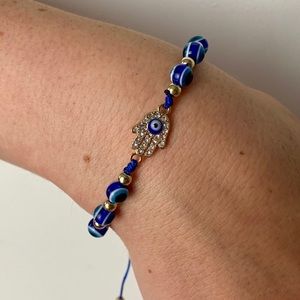 Adjustable Rhinestone Hamsa Evil Eye Bracelet